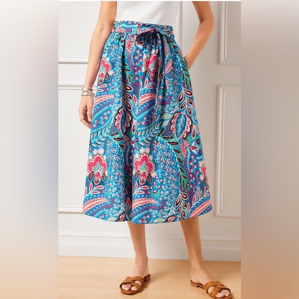 Talbots 100% Cotton Poplin Fit & Flare Skirt in Paisley Botanical, XS